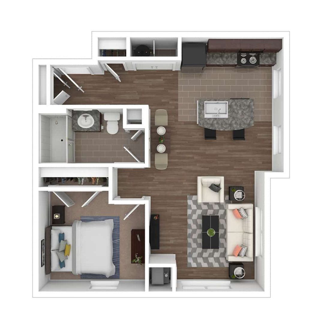 1X1-A2-662Sf Apartment D 1 Bedroom 1 Bathroom at Weinberg Gardens
