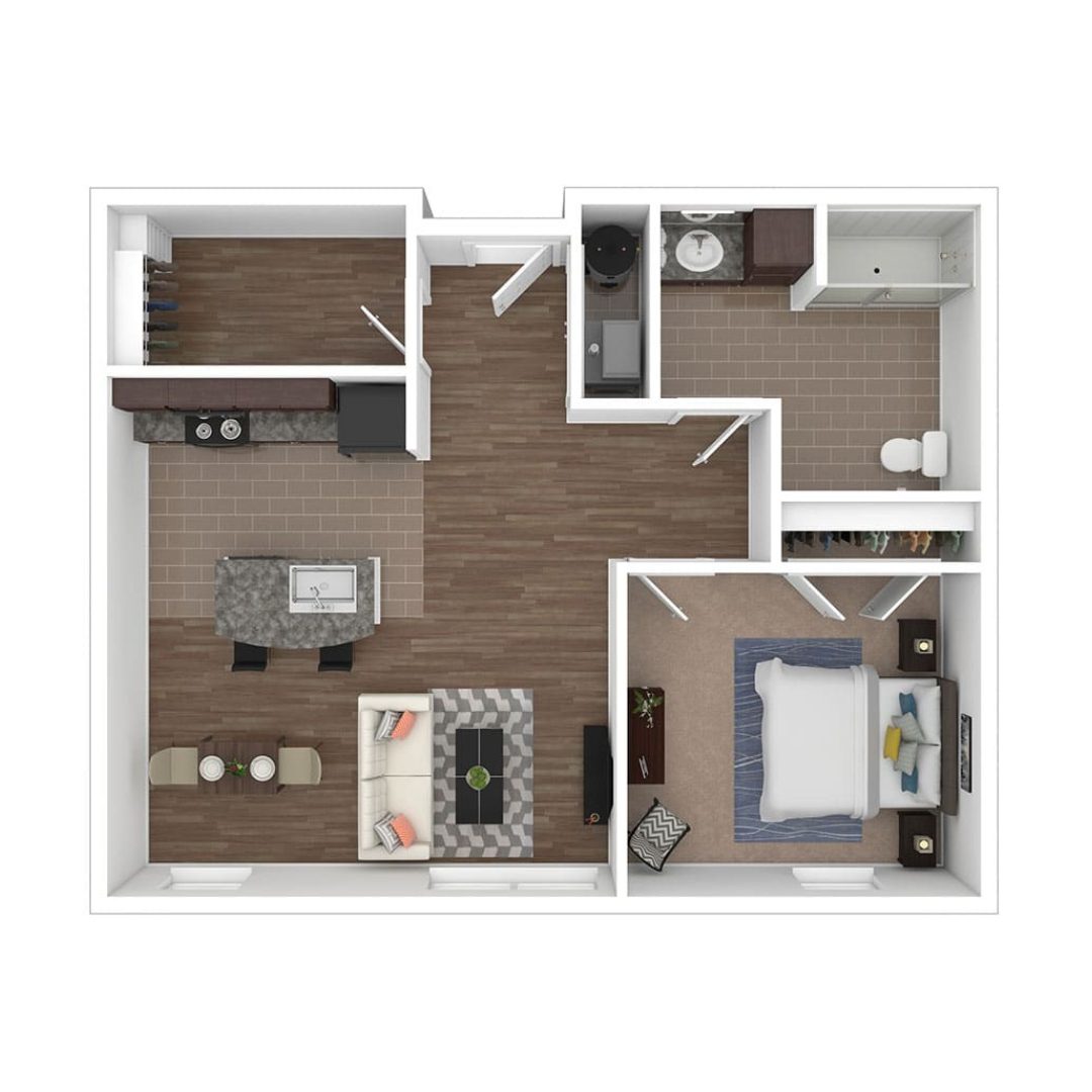 1X1-A4-722Sf Apartment F 1 Bedroom 1 Bathroom at Weinberg Gardens