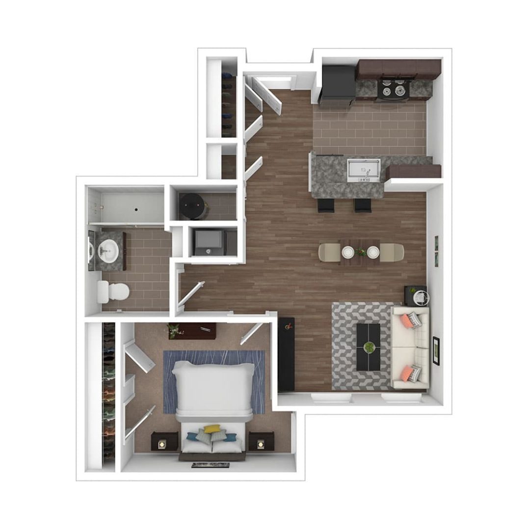 1X1-A5-579Sf Apartment D 1 Bedroom 1 Bathroom at Weinberg Terrace