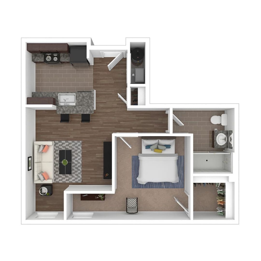 1X1-A6-569Sf Apartment D 1 Bedroom 1 Bathroom at Weinberg Terrace